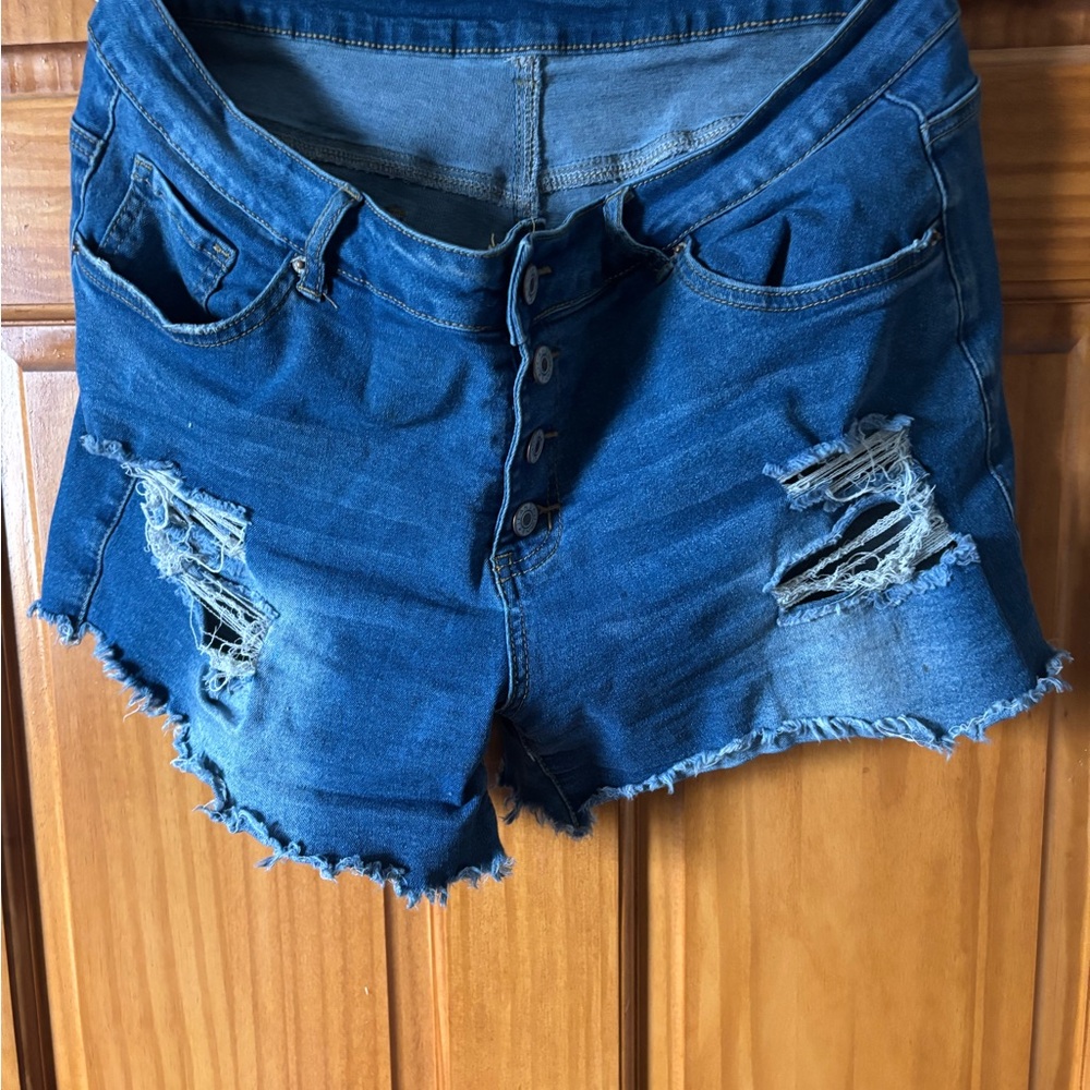 Blue Distressed Denim Shorts
